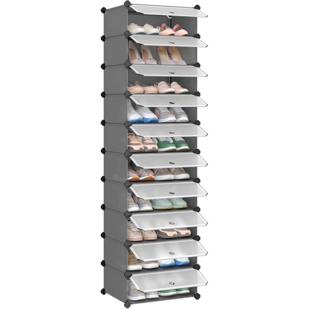 scaffali portascarpe grigio per ingresso letto